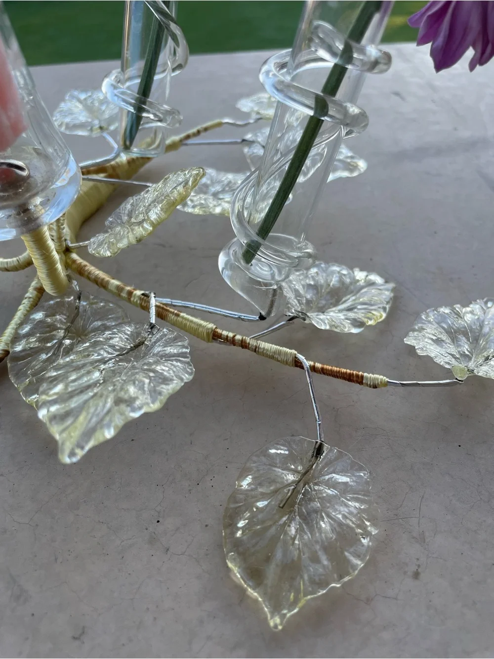 Vintage Murano Style Glass Flower Candelabra Centerpiece Venetian Epergne Tussie